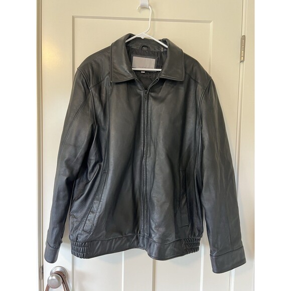Wilsons leather black soft Bomber zip up men's jacket size XXLARGE
